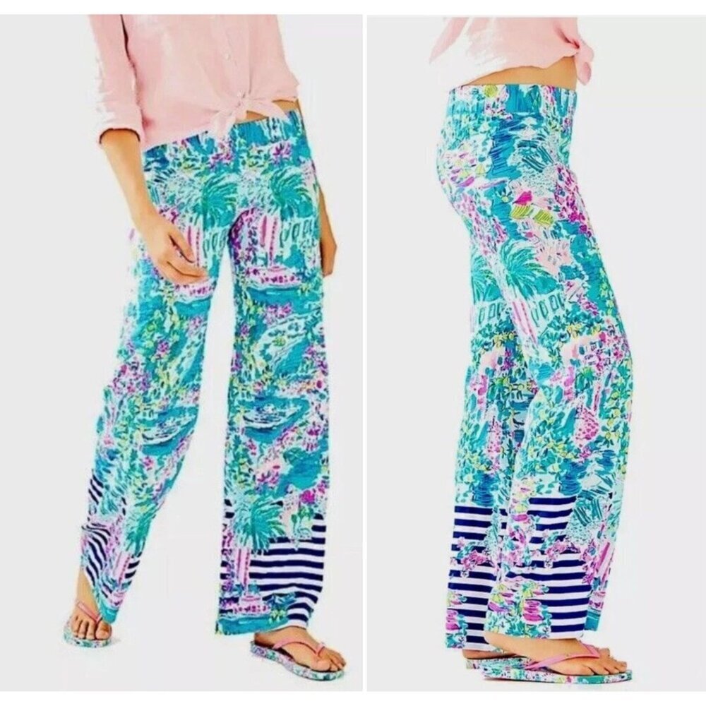 NWOT Lilly Pulitzer Bal Harbour Palazzo Wide Lef Post Cards from Postiano Pants
